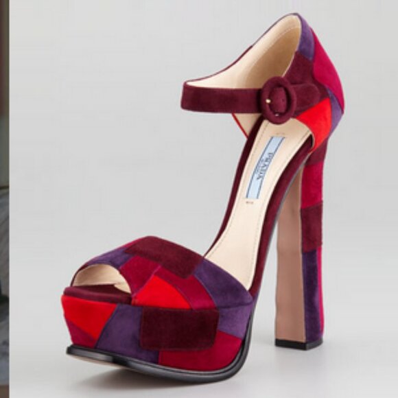 NIB$990 Collection Prada Patchwork d’Orsay Ankle Strap Platform Heels Vintage 37 - Picture 1 of 16